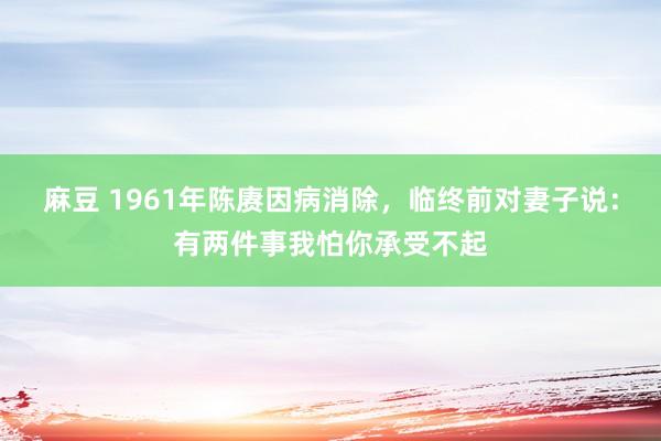 麻豆 1961年陈赓因病消除，临终前对妻子说：有两件事我怕你承受不起