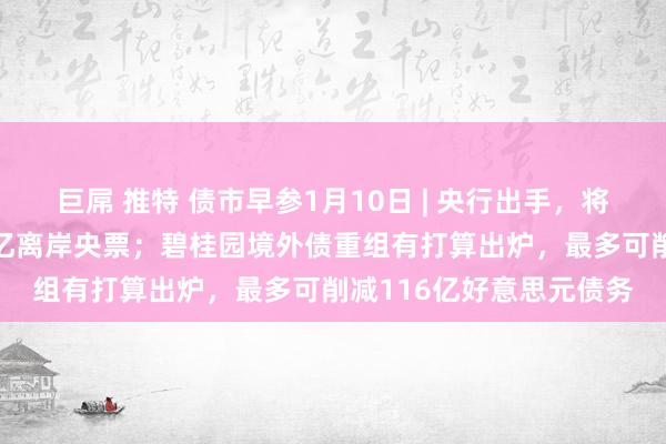 巨屌 推特 债市早参1月10日 | 央行出手，将刊行历史最大单次600亿离岸央票；碧桂园境外债重组有打算出炉，最多可削减116亿好意思元债务