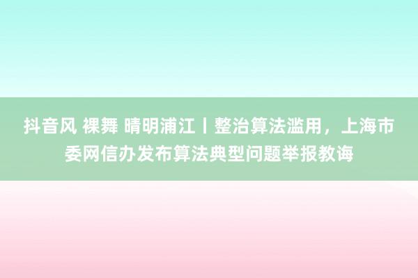 抖音风 裸舞 晴明浦江丨整治算法滥用，上海市委网信办发布算法典型问题举报教诲